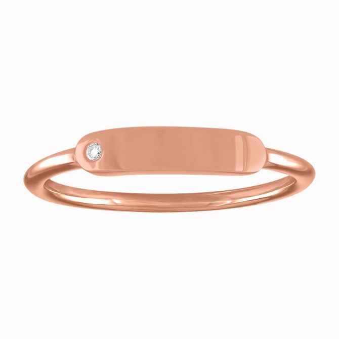 My Story Twiggy Rose Gold Blank Signet Ring with Diamond Accent