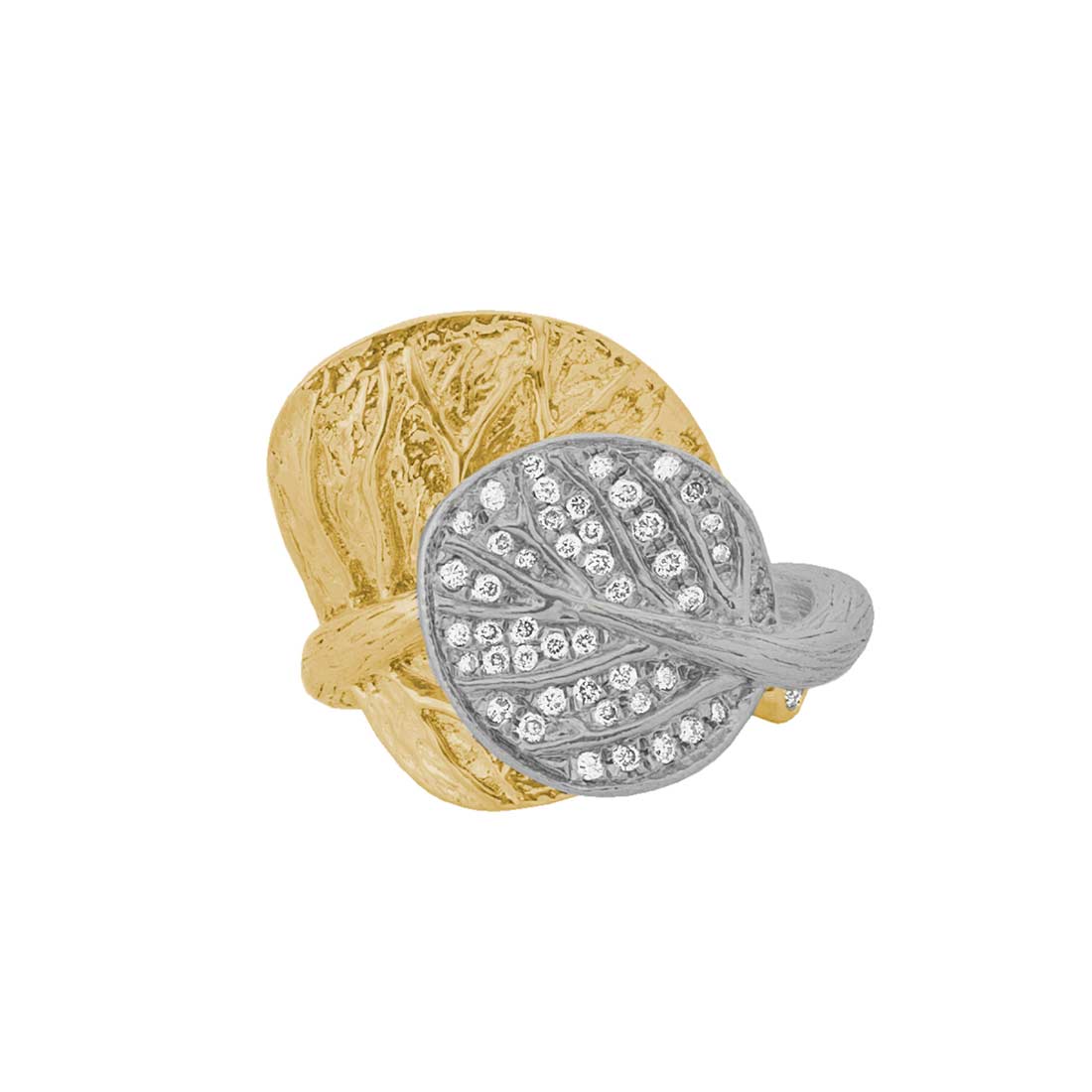 Michael Aram Botanical Leaf Double Bypass Ring with Diamonds in Sterling Silver & Yellow Gold