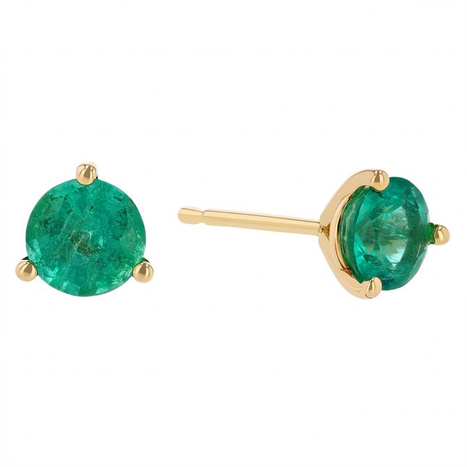 Round Emerald Stud Earrings in Yellow Gold, 5mm