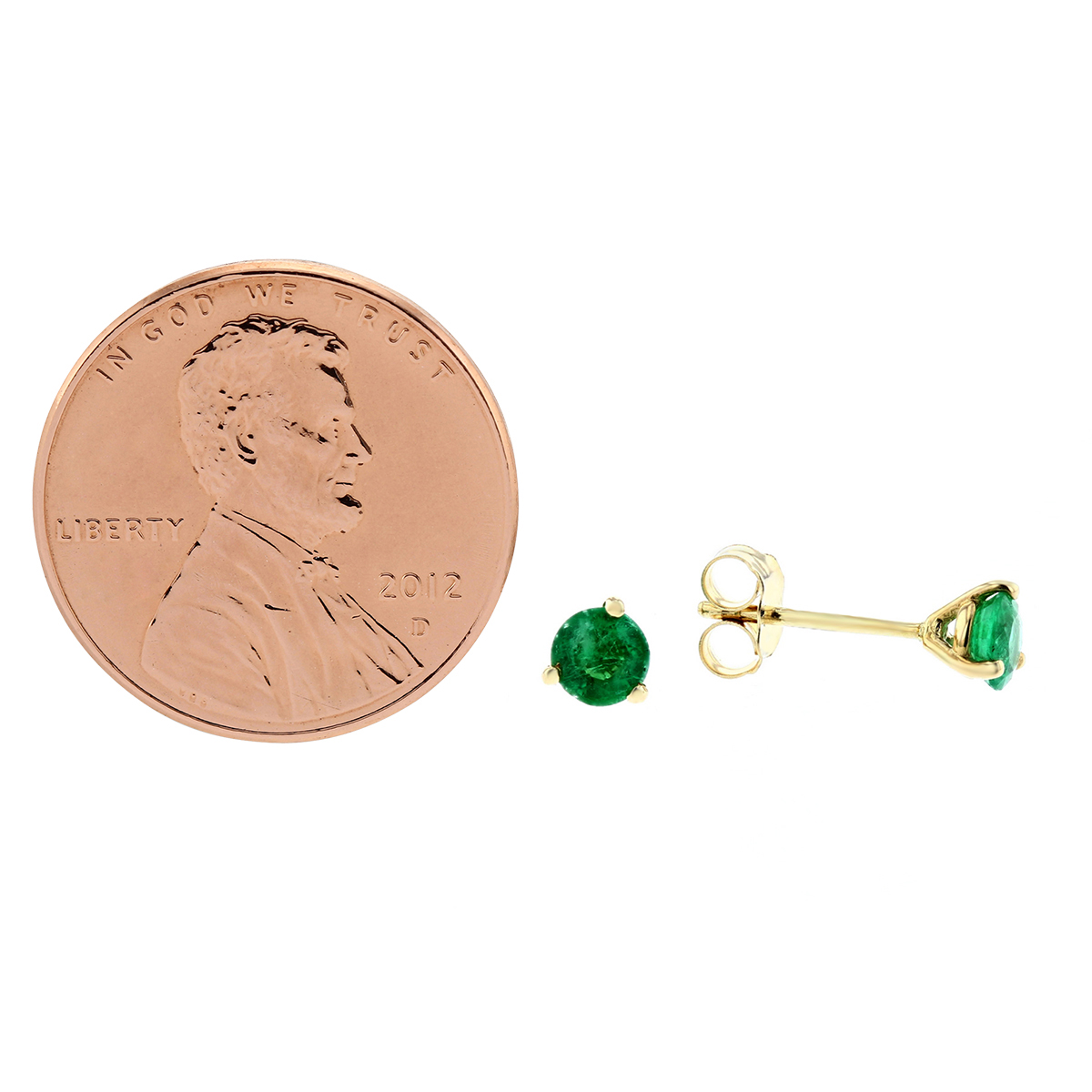 14K Yellow Gold Emerald Stud Earrings