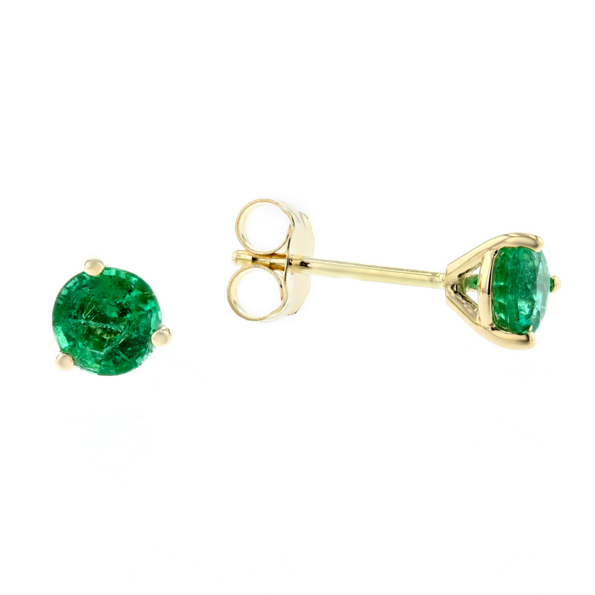 14K Yellow Gold Emerald Stud Earrings