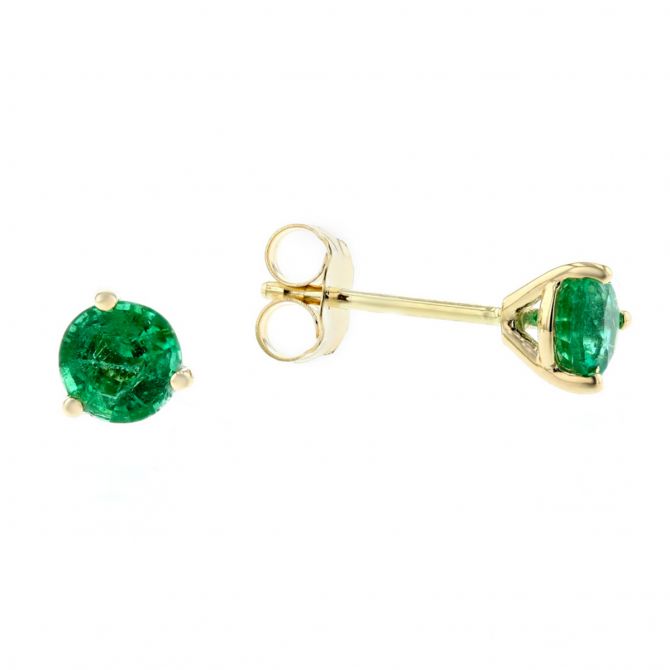 14K Yellow Gold Emerald Stud Earrings