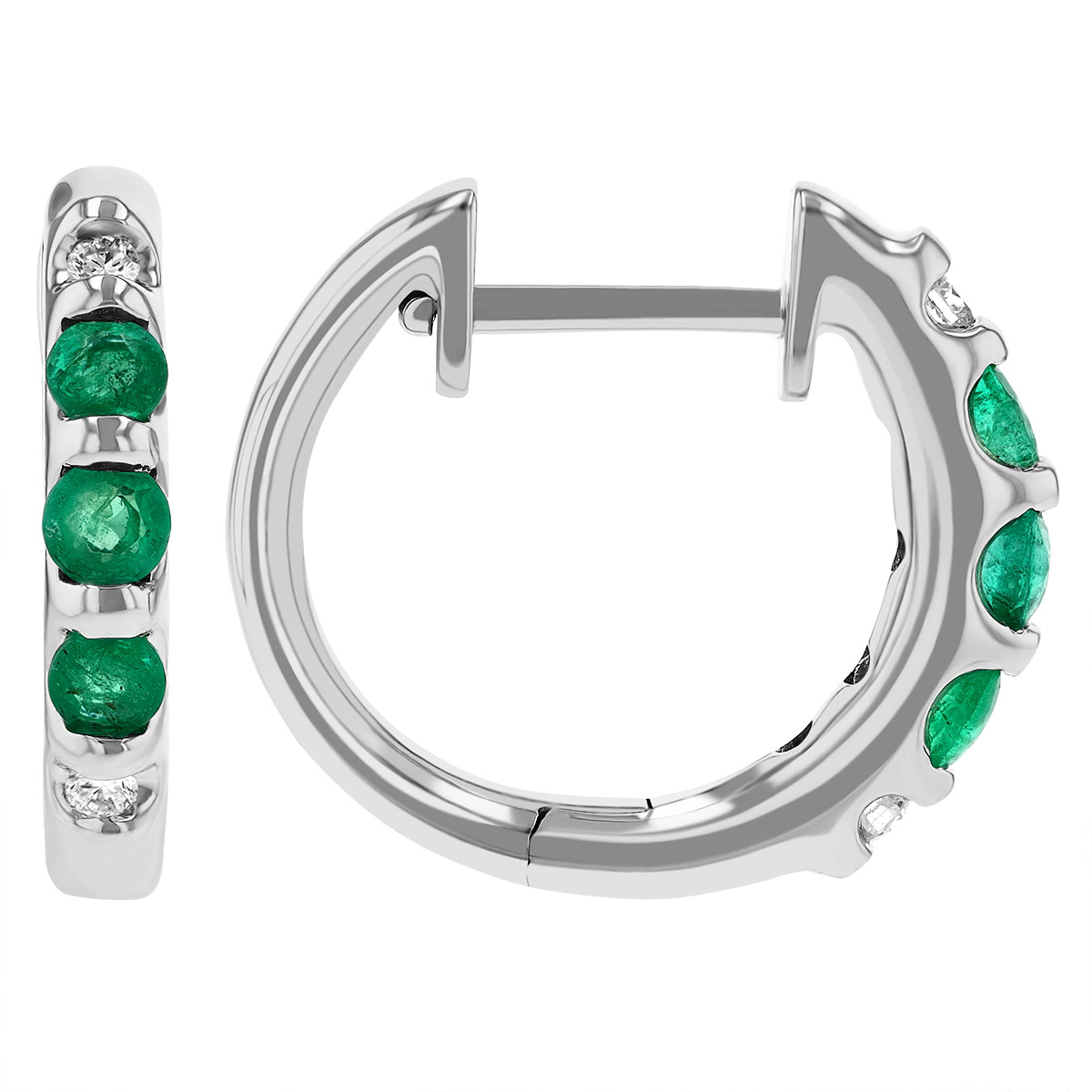 Emerald & Diamond Hoop Earrings in White Gold