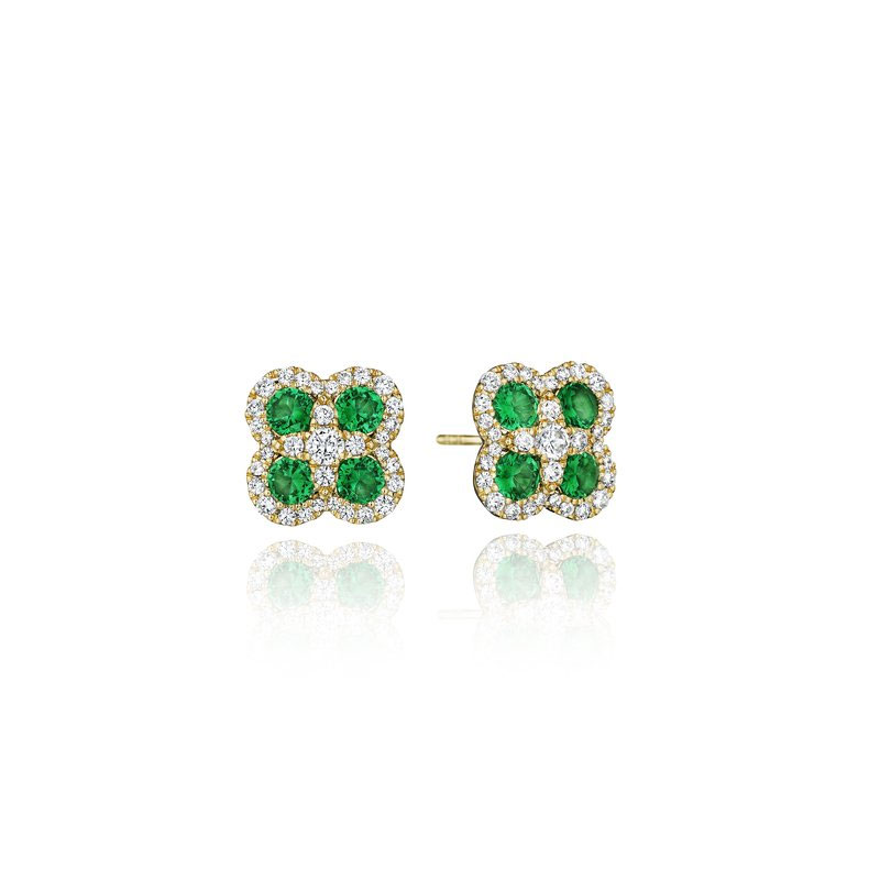 Emerald & Diamond Clover Stud Earrings in Yellow Gold | Borsheims