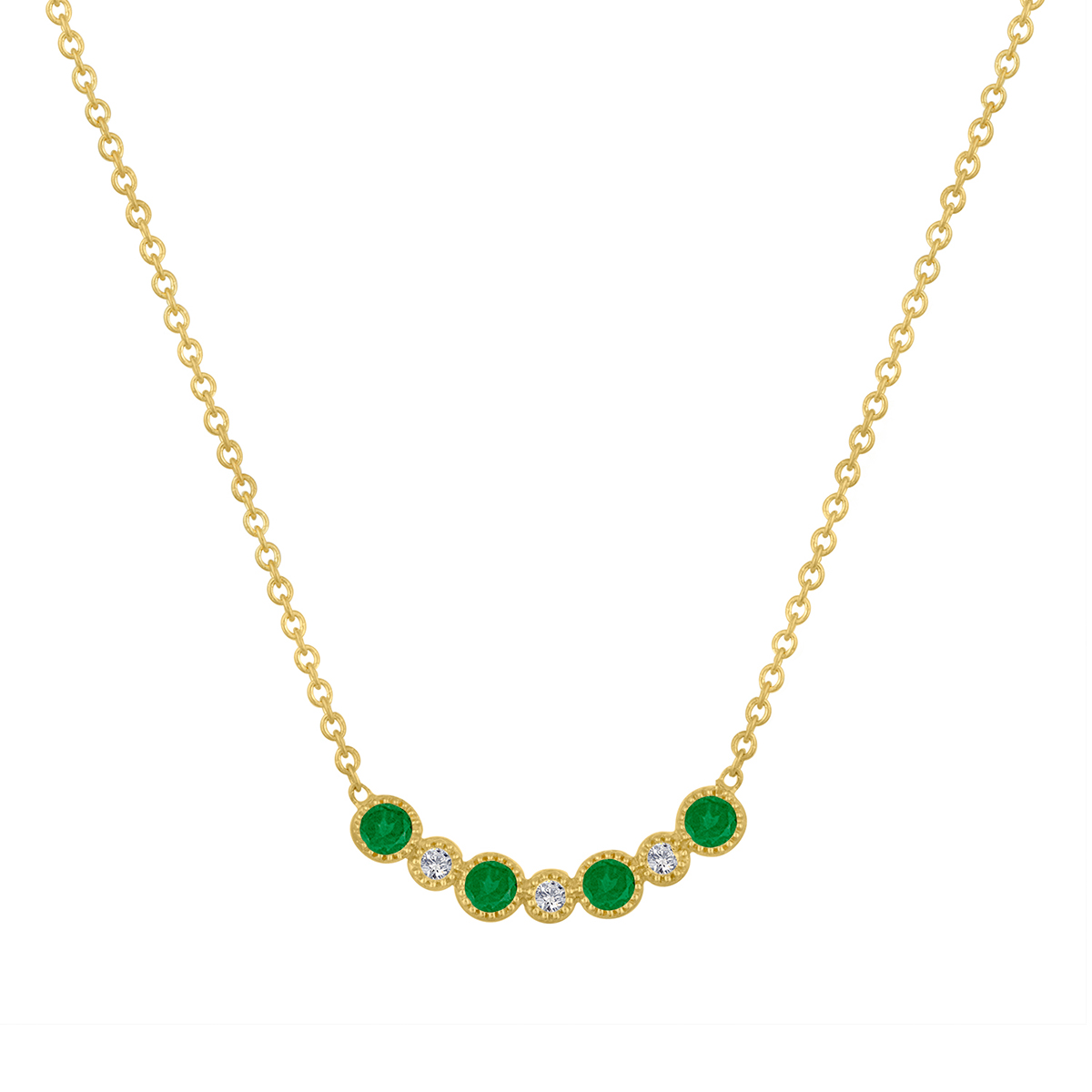 My Story 14K Yellow Gold Round Emerald & Diamond Bezel Set Necklace, 16