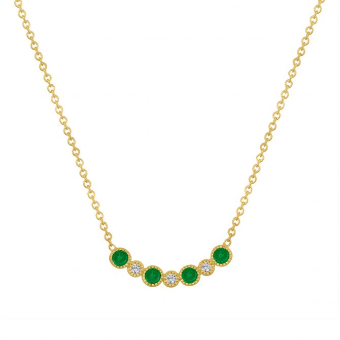 My Story 14K Yellow Gold Round Emerald & Diamond Bezel Set Necklace, 16"