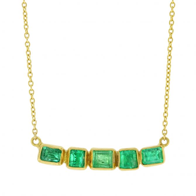 Gurhan 24K Yellow Gold Emerald Cube Bar Necklace, 18"