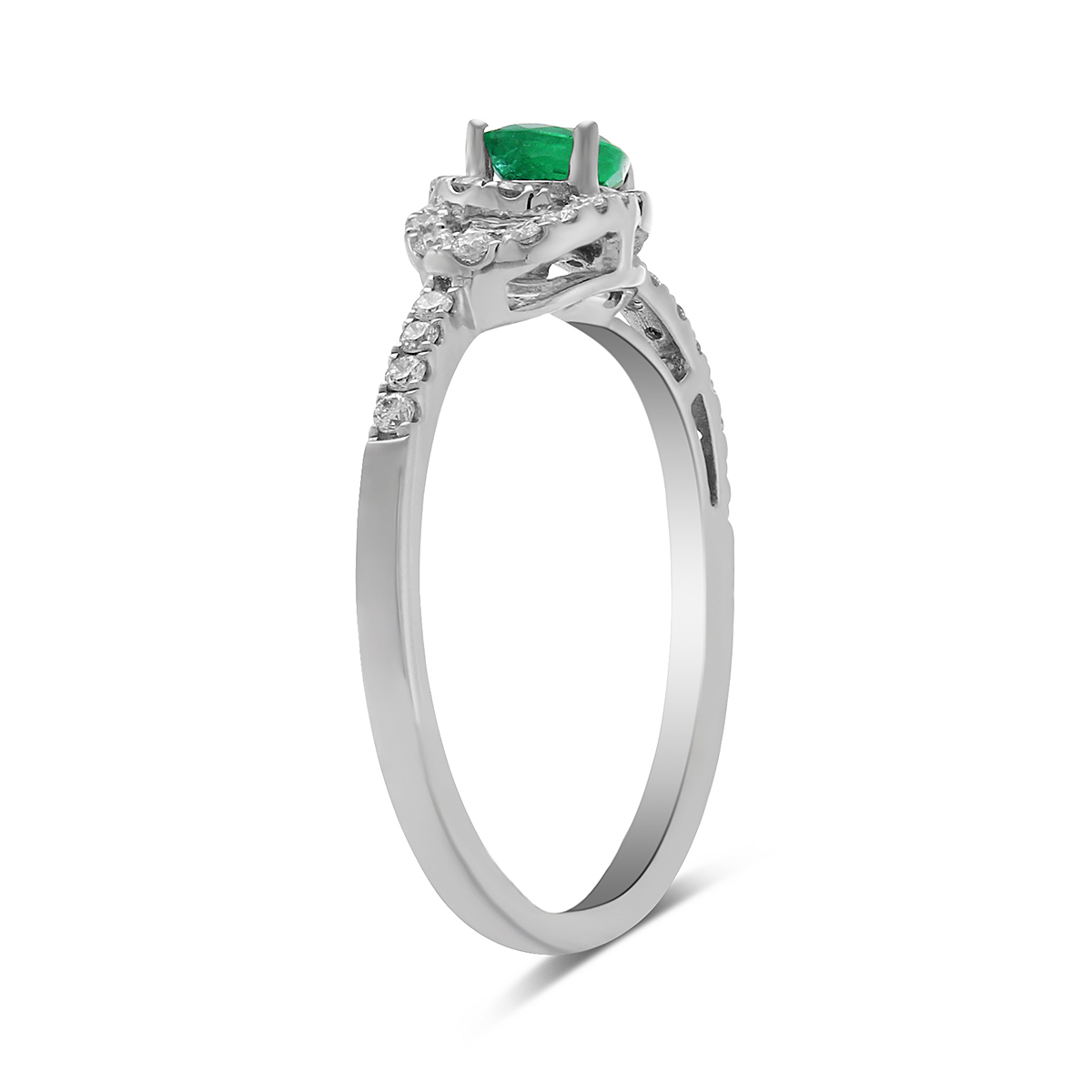 Pear Shaped Emerald & Diamond Ring in White Gold