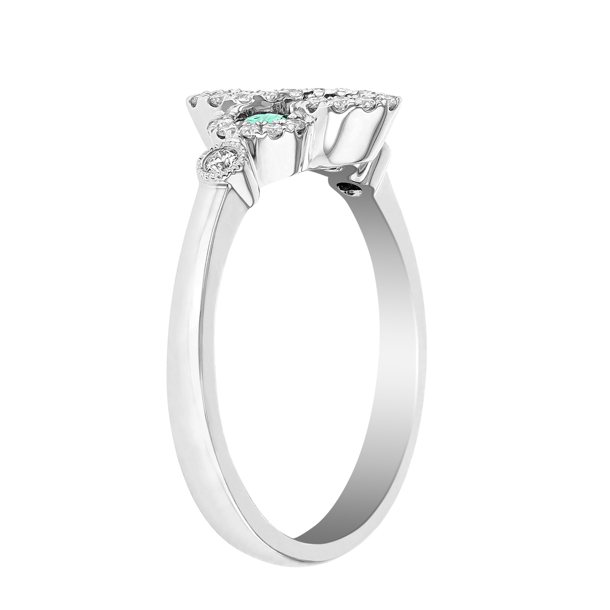 Emerald & Diamond Clover Ring in White Gold