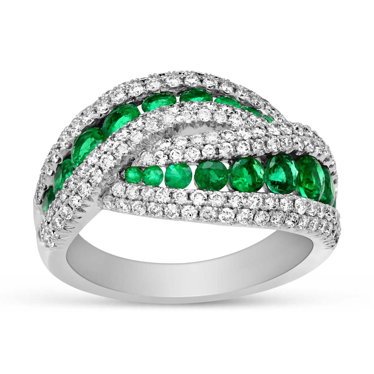 14K White Gold Emerald & Diamond Crossover Ring | Borsheims