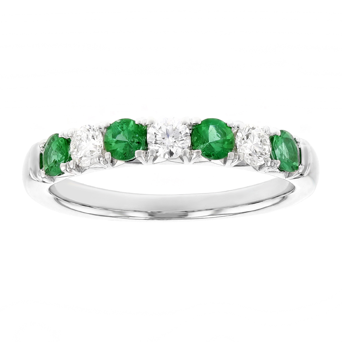 18K White Gold Emerald & Diamond 7 Stone Ring
