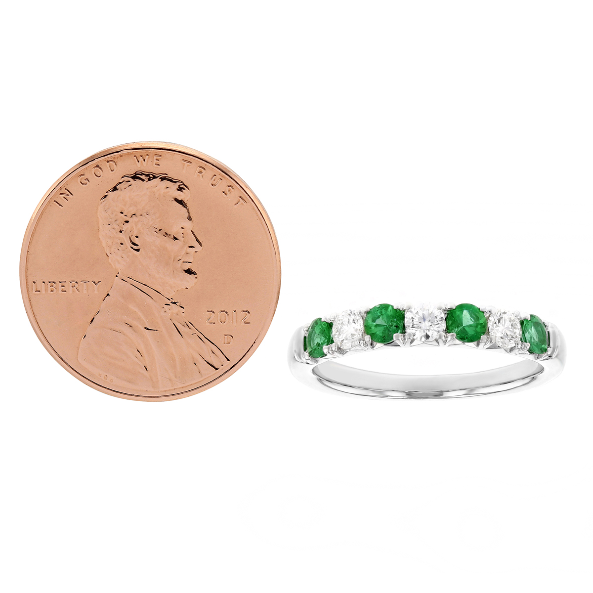 18K White Gold Emerald & Diamond 7 Stone Ring