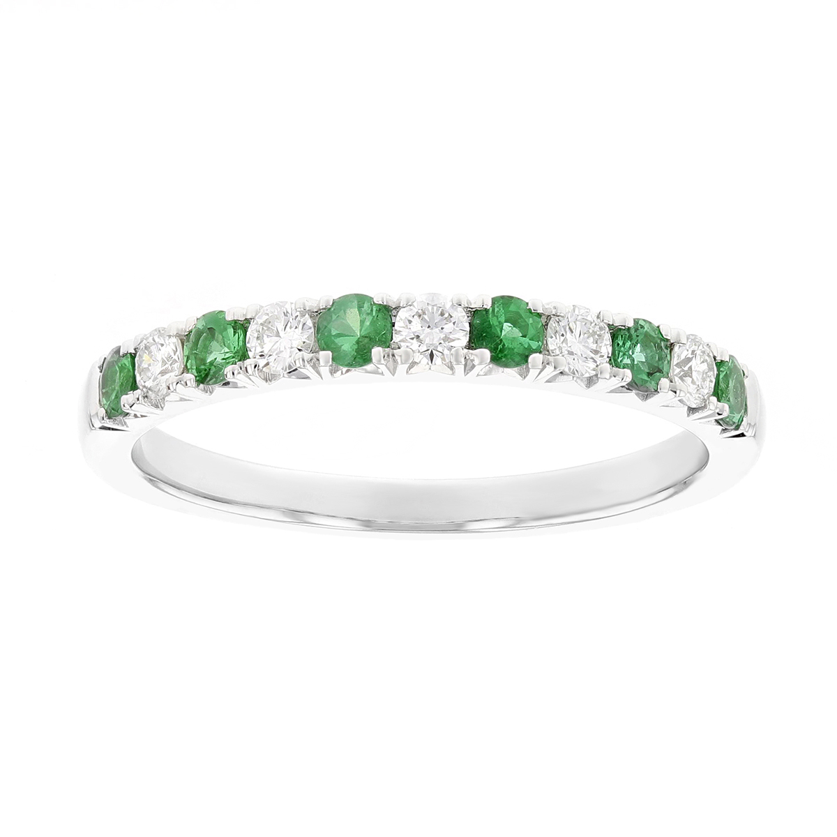 Emerald & Diamond Alternating Ring in White Gold