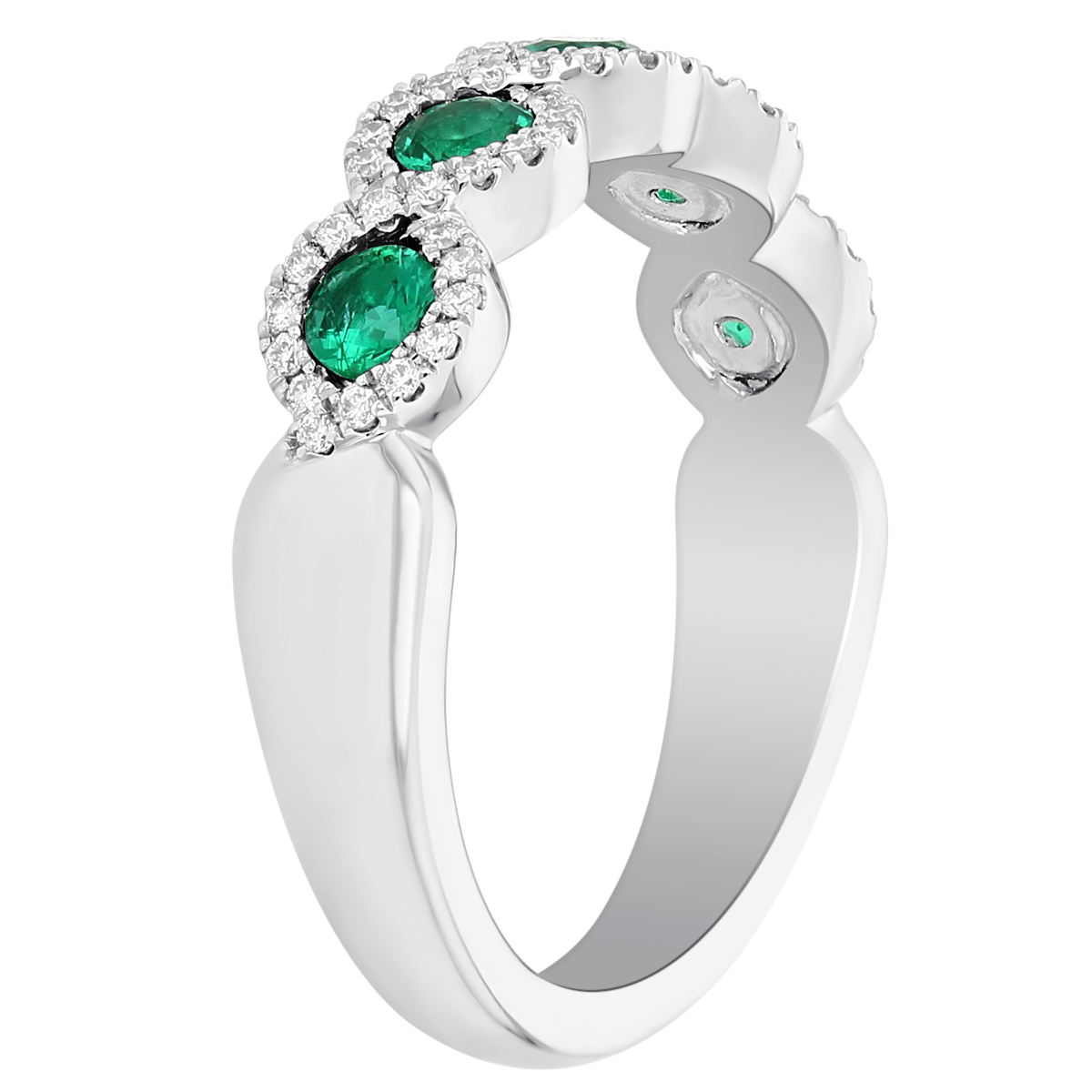 14K White Gold Emerald Ring with Diamond Figure 8 Twist Halo