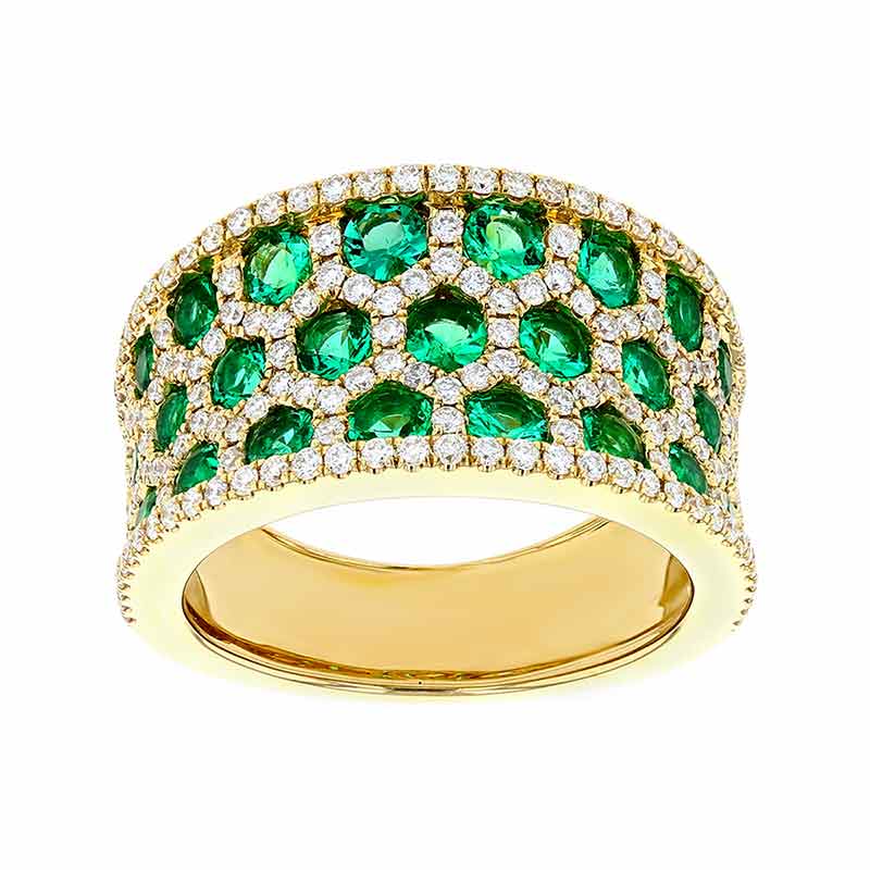14K Yellow Gold Emerald & Diamond Honeycomb 3 Row Ring | Borsheims