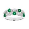 Round Emerald & Diamond 2 Row Station Ring in White Gold