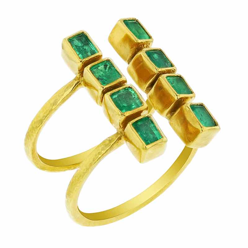 Gurhan 24K Yellow Gold Emerald Cube Double Shank Cuff Ring