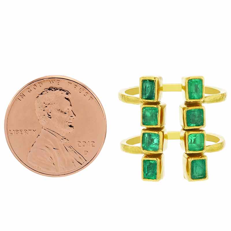 Gurhan 24K Yellow Gold Emerald Cube Double Shank Cuff Ring