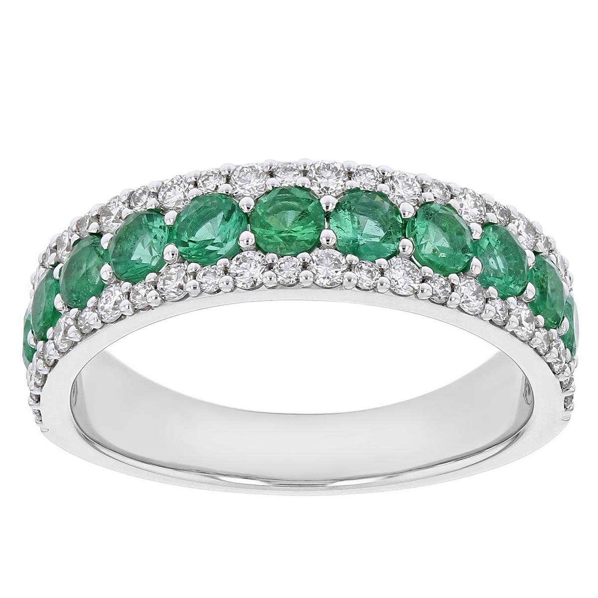 14K White Gold Emerald & Diamond 3 Row Ring | Borsheims