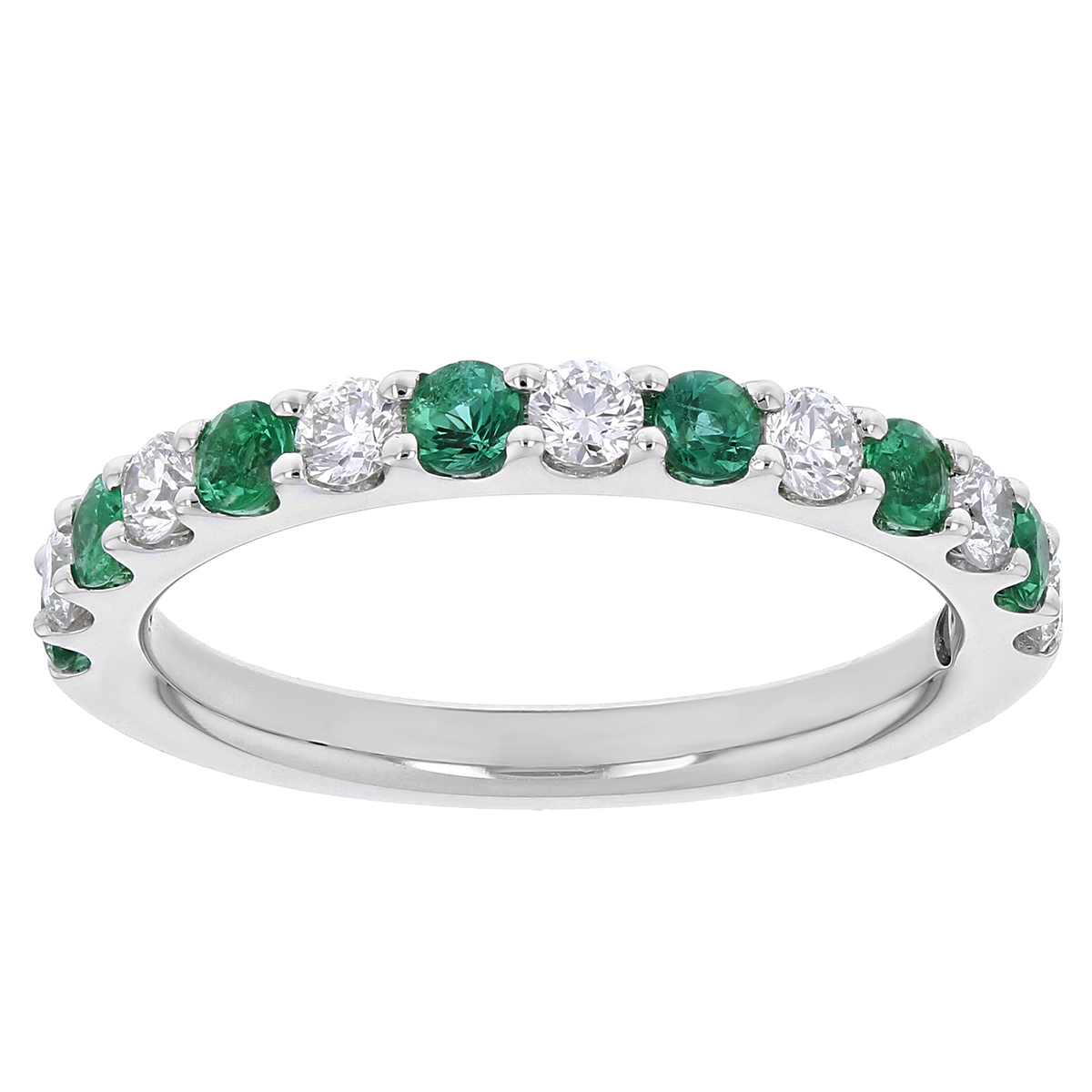 14K White Gold Round Emerald & Diamond Alternating Ring | Borsheims