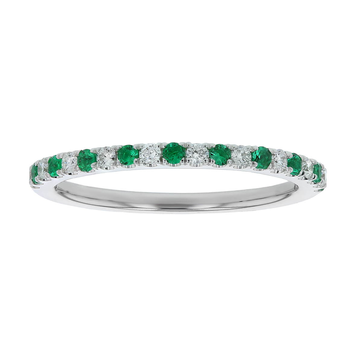 Emerald & Diamond Alternating Ring in White Gold