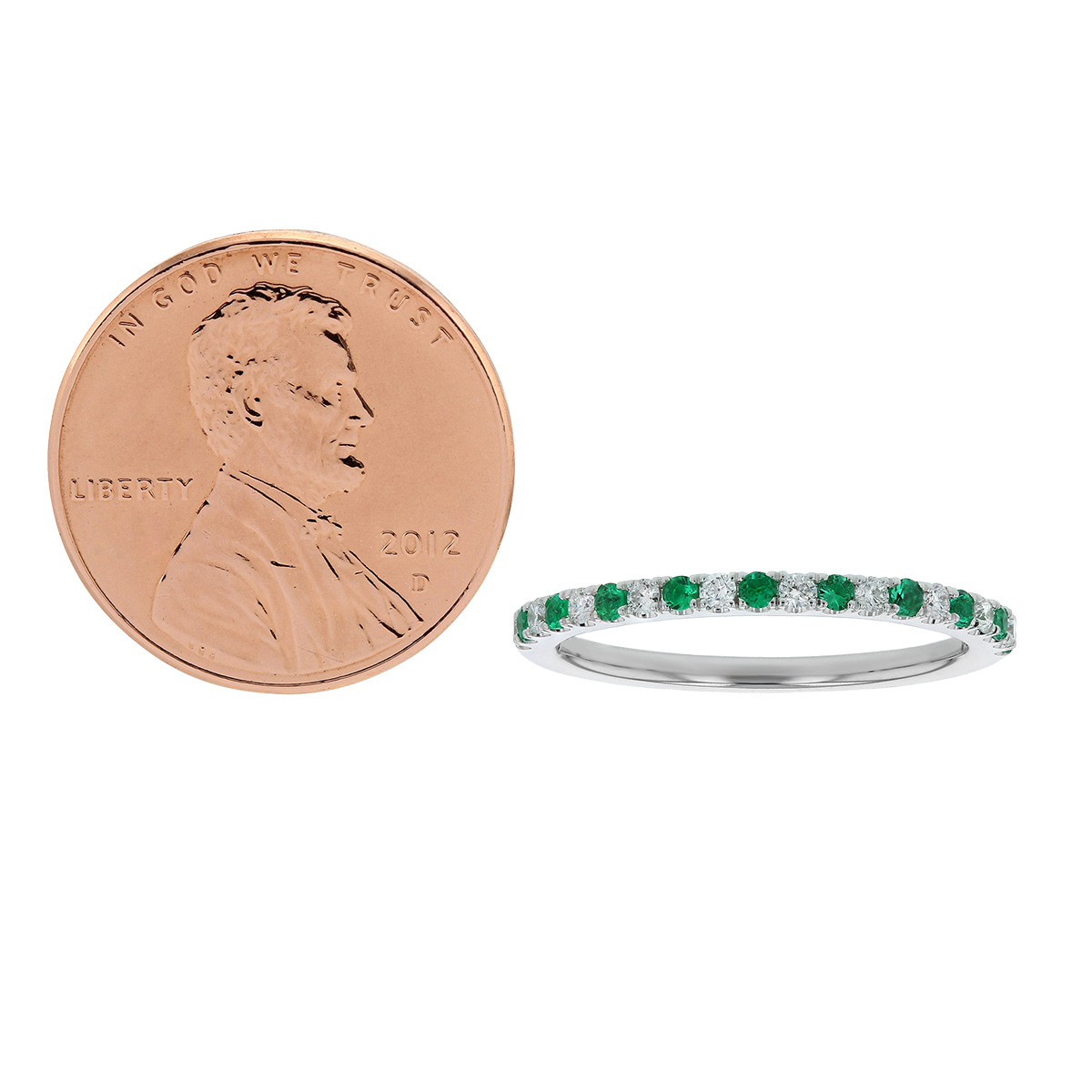 Emerald & Diamond Alternating Ring in White Gold
