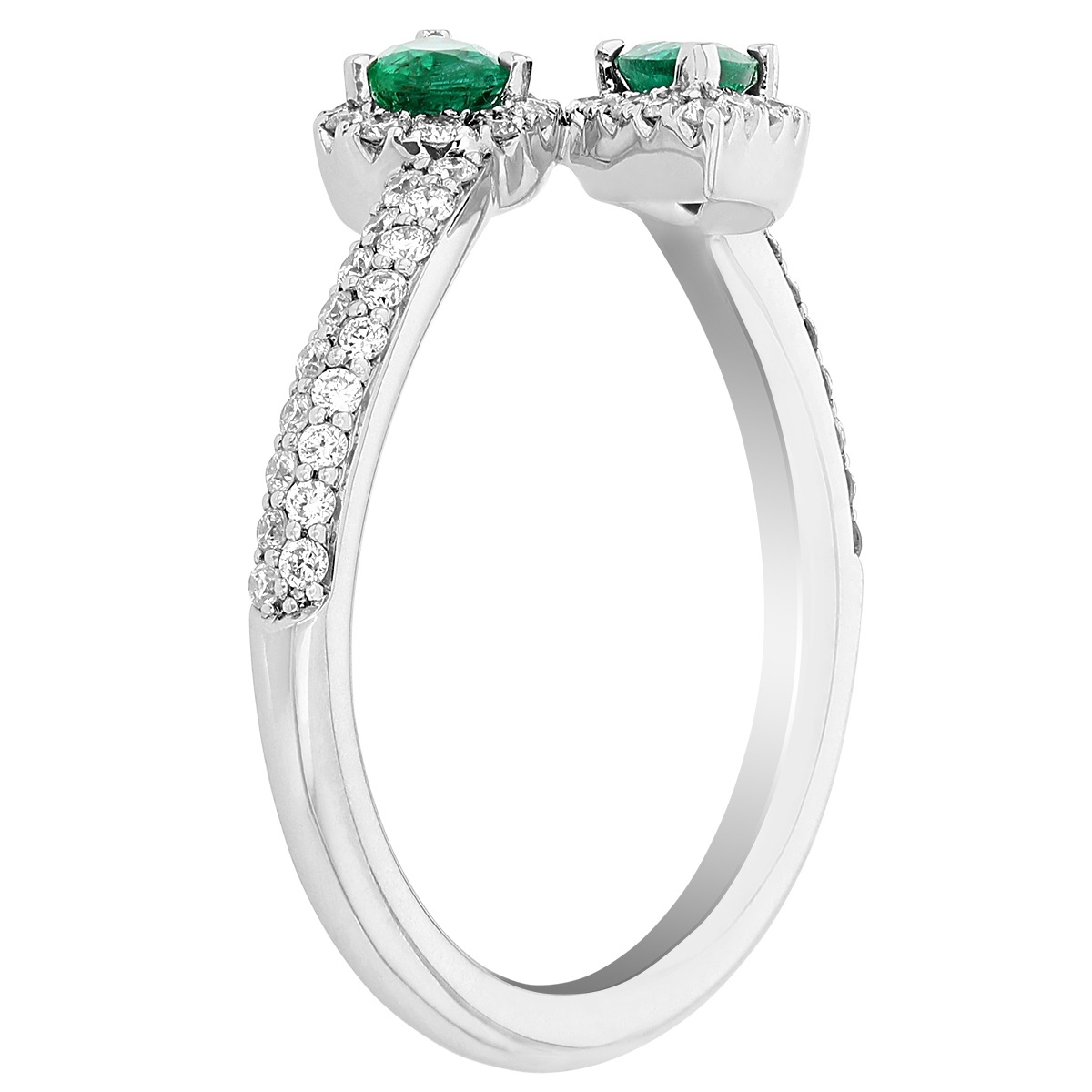 Pear Shaped Emerald & Diamond Halo Bypass Open Ring in White Gold