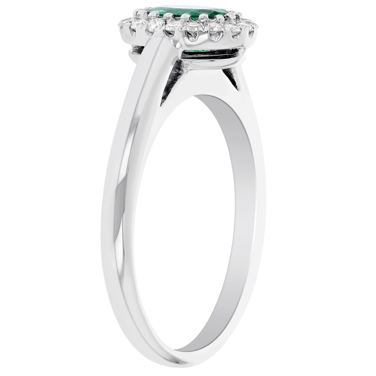 Oval Emerald & Diamond Halo Ring in White Gold