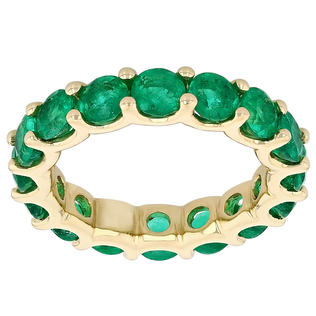Emerald Shared Prong Eternity Ring in Yellow Gold, Size 6.5
