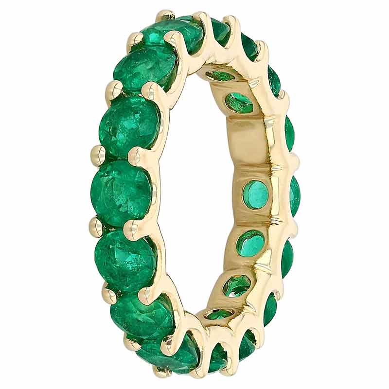 Emerald Shared Prong Eternity Ring in Yellow Gold, Size 6.5