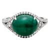 Oval Emerald Cabochon & Diamond Halo Split Shank Ring White Gold