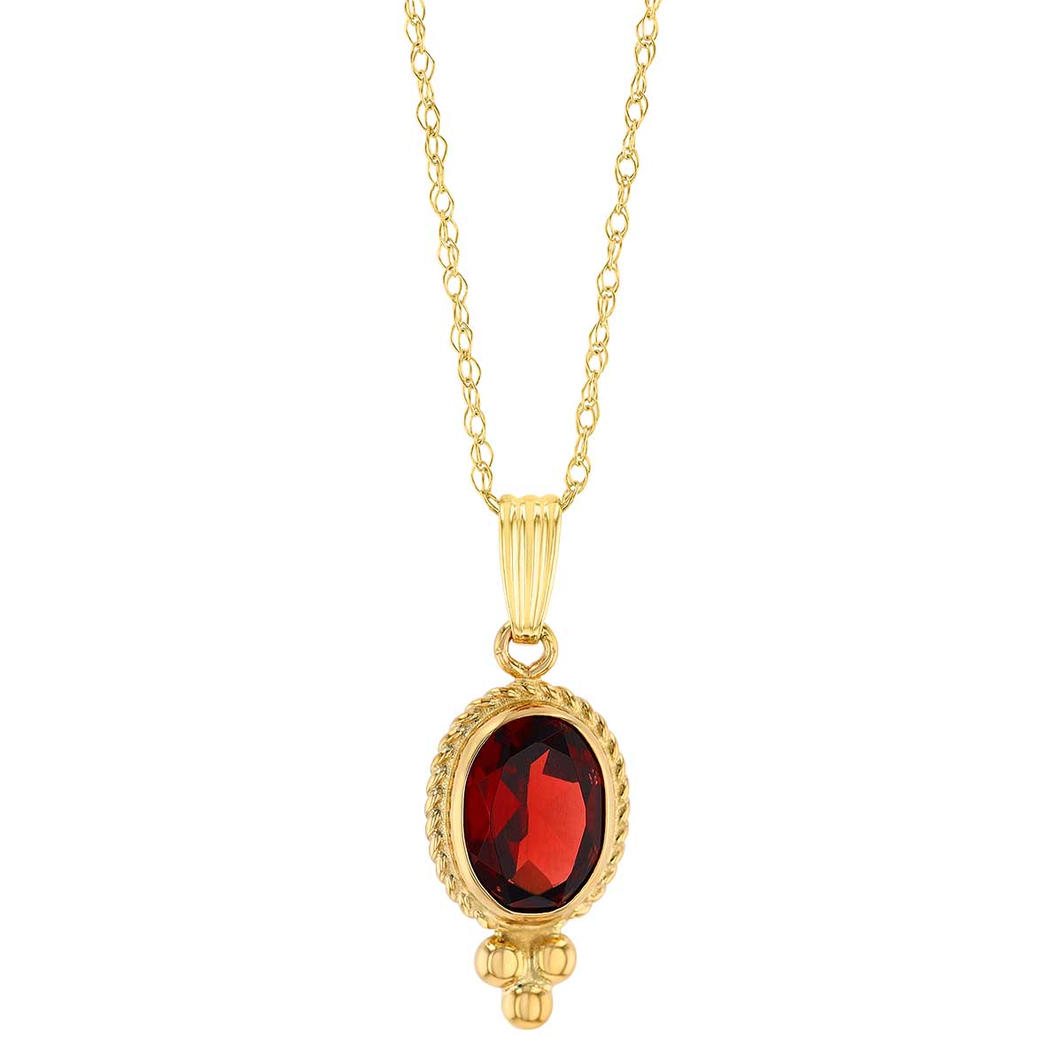 Bezel Set Oval Garnet Pendant in Yellow Gold, 18