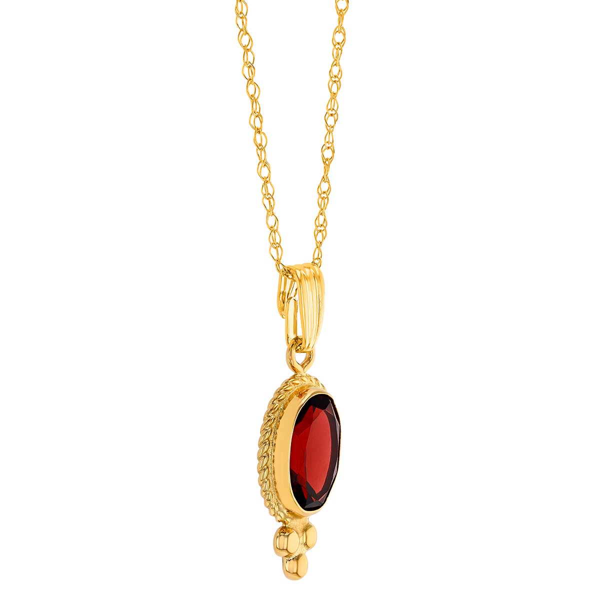 Bezel Set Oval Garnet Pendant in Yellow Gold, 18