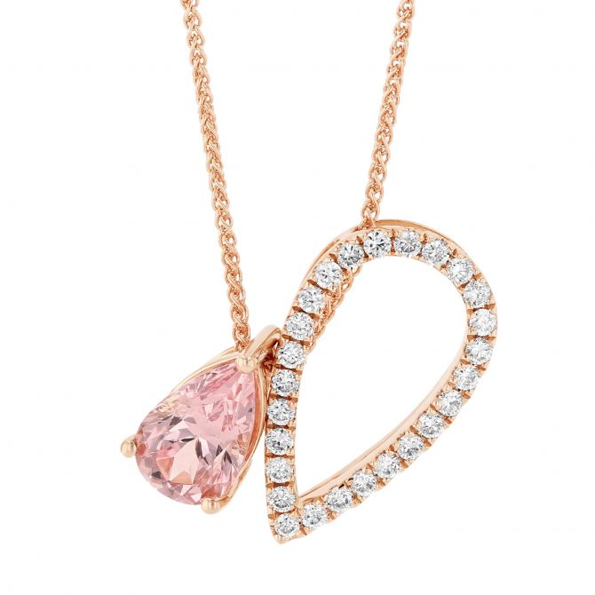 Pear Shaped Lotus Garnet & Open Diamond Teardrop Pendant in Rose Gold, 18"