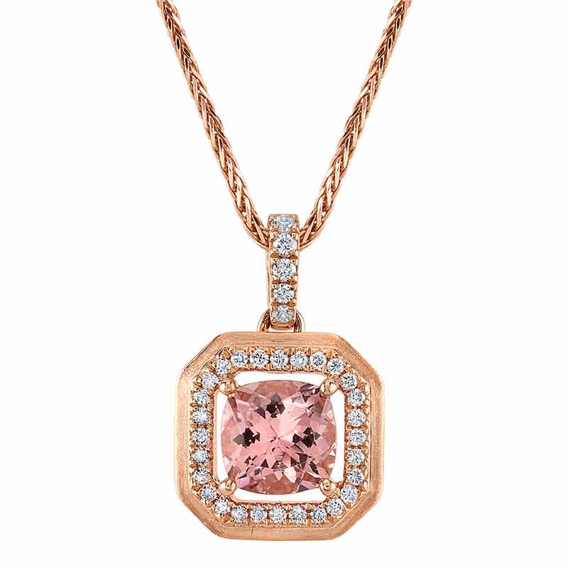 Cushion Lotus Garnet & Diamond Halo Pendant in Rose Gold, 18