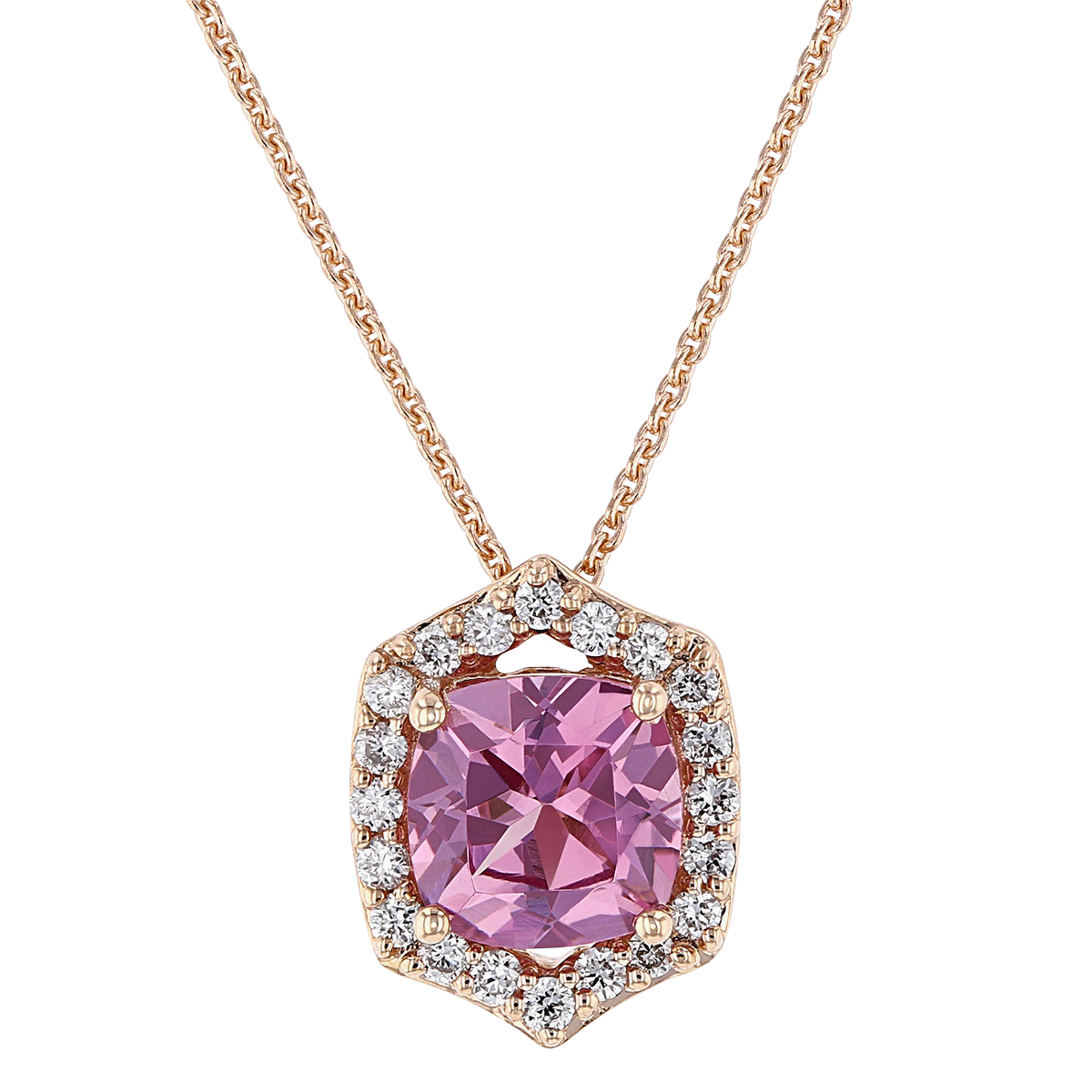 Cushion Lotus Garnet & Diamond Pointed Halo Pendant in Rose Gold