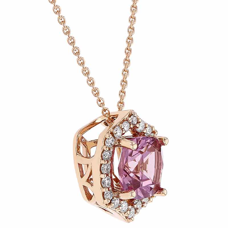 Cushion Lotus Garnet & Diamond Pointed Halo Pendant in Rose Gold