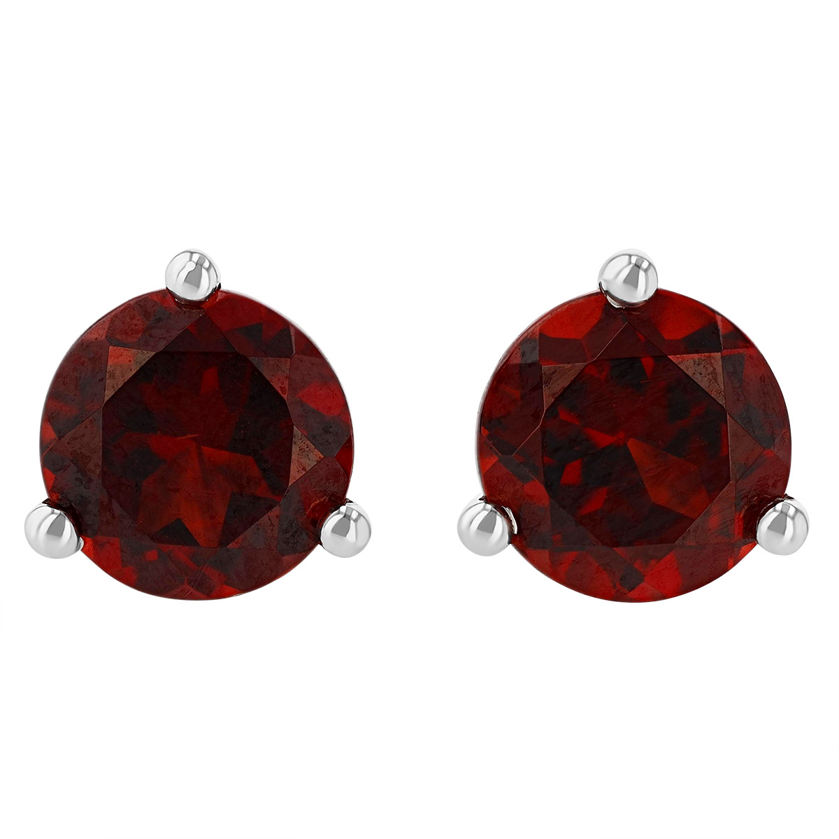Round Garnet Stud Earrings in White Gold, 6mm