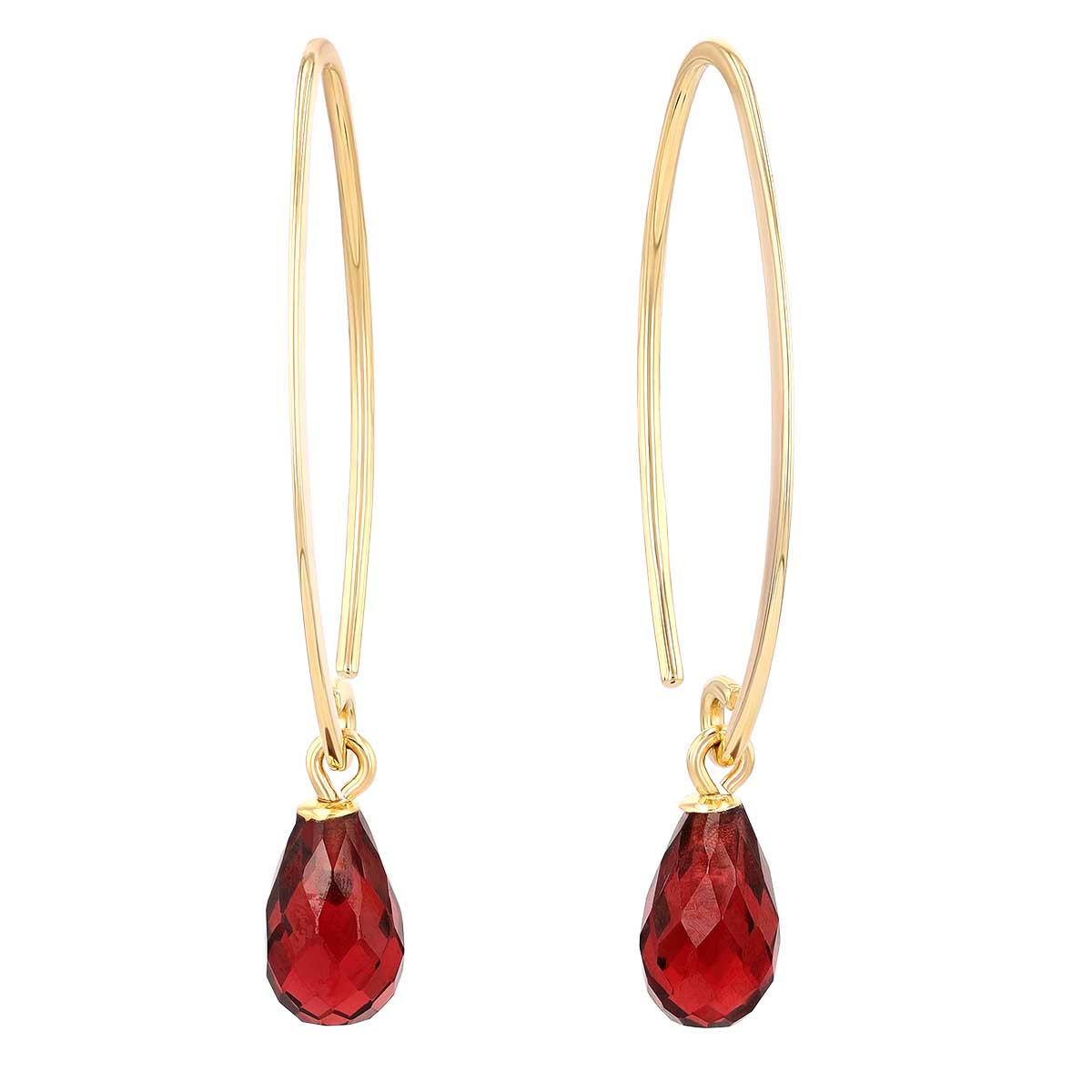 Garnet Briolette Dangle Earrings in Yellow Gold