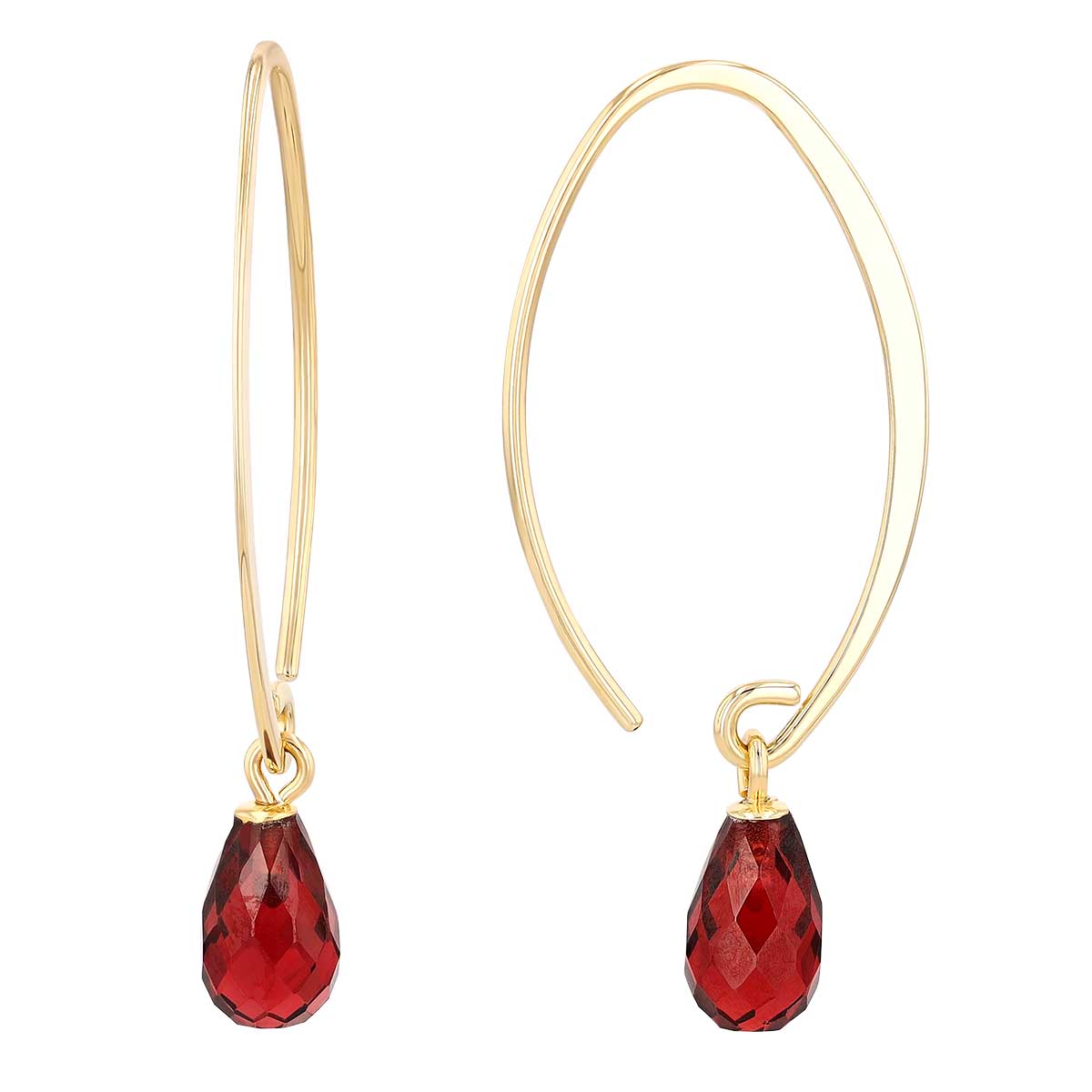 Garnet Briolette Dangle Earrings in Yellow Gold
