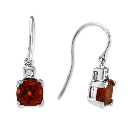 14k White Gold Cushion Garnet Diamond Earrings 14k White Gold Cushion Garnet Diamond Earrings