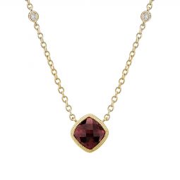 14K Yellow Gold Checkerboard Cushion Garnet & Diamond Milgrain Necklace, 18" 14K Yellow Gold Checkerboard Cushion Garnet & Diamond Milgrain Necklace, 18"