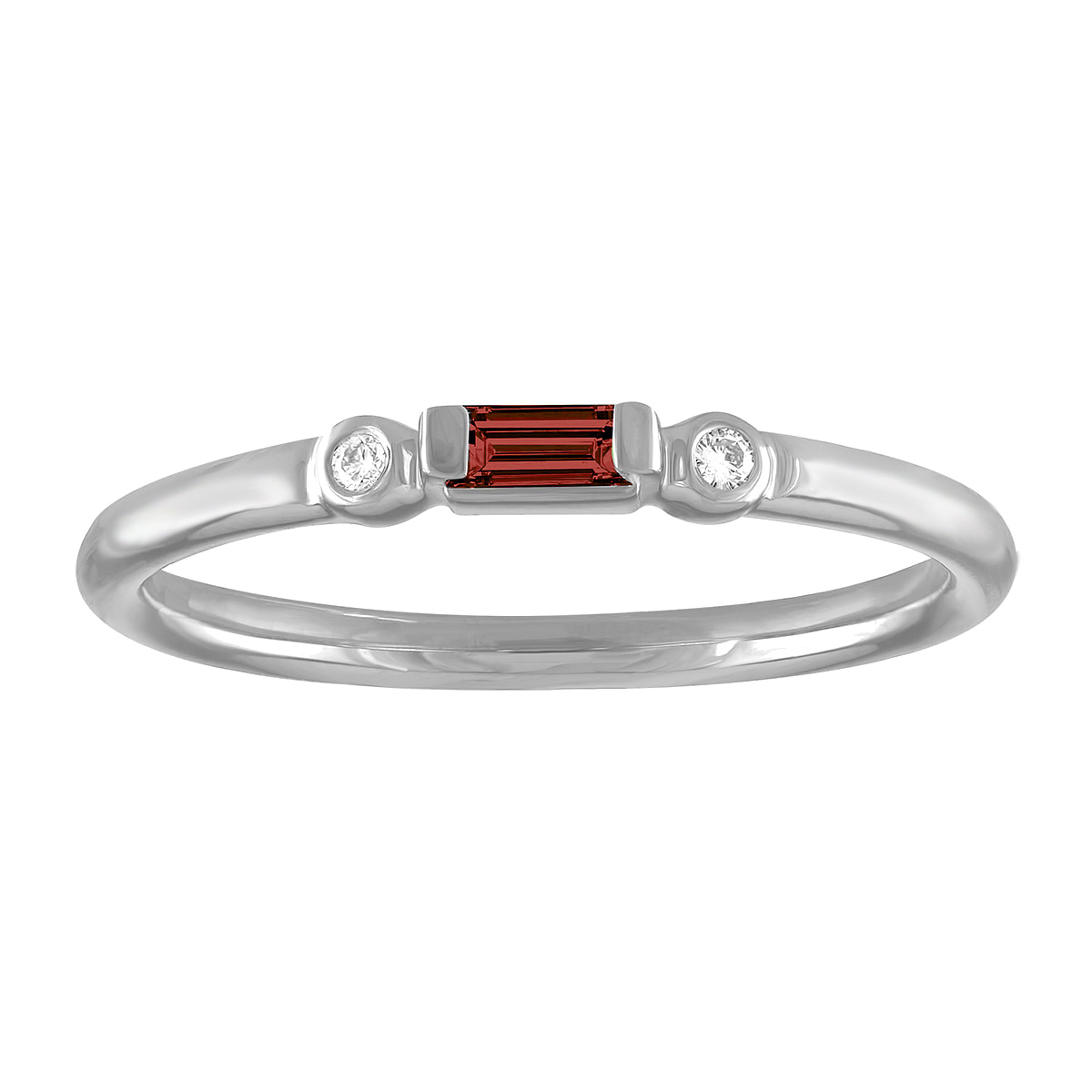 My Story 14K White Gold Baguette Garnet & Diamond Bezel Set Ring