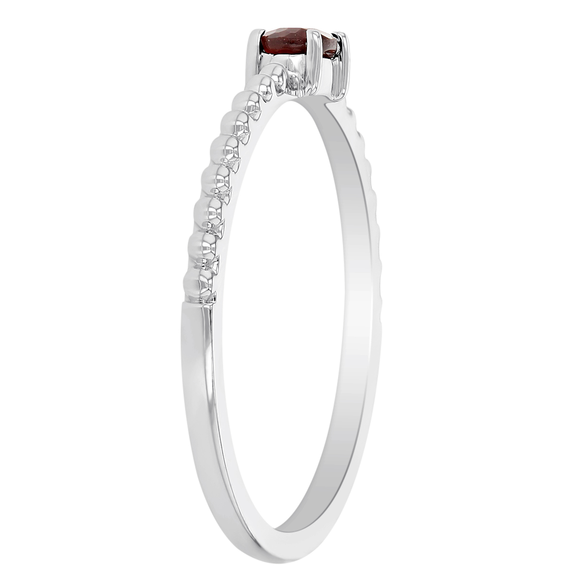 My Story 14K White Gold East-West Oval Garnet Ring with Beaded Shank
