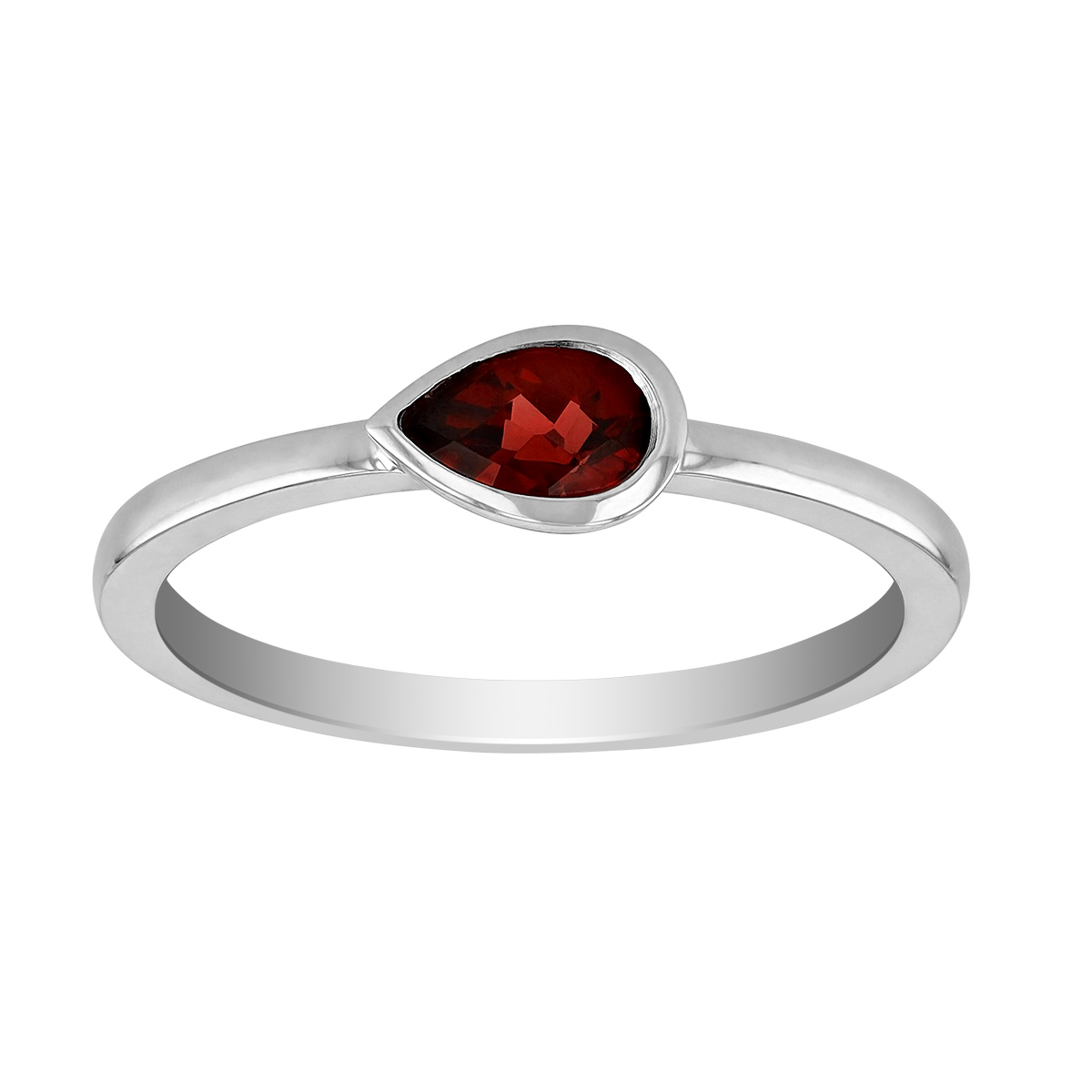Pear Shaped Garnet East West Bezel Set Ring in White Gold