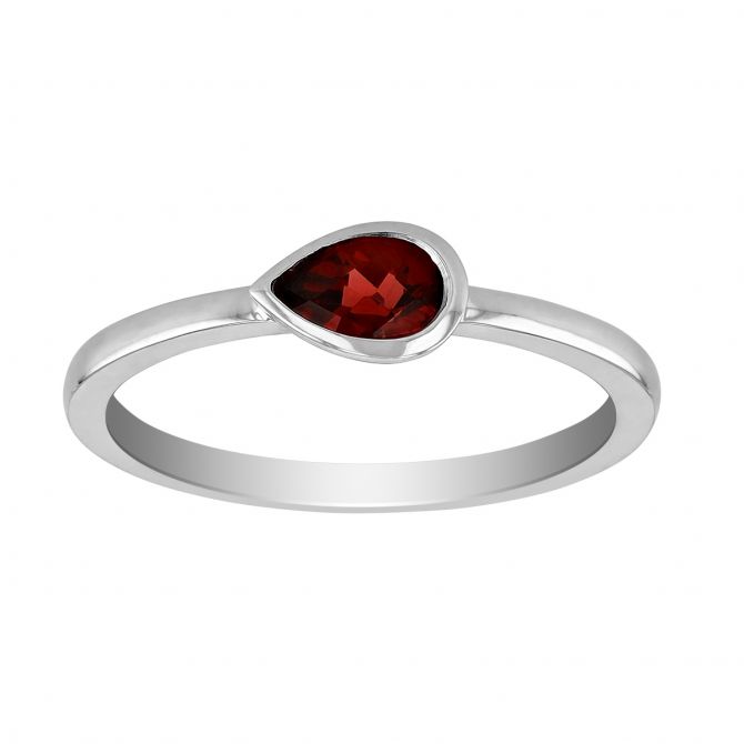Pear Shaped Garnet East West Bezel Set Ring in White Gold