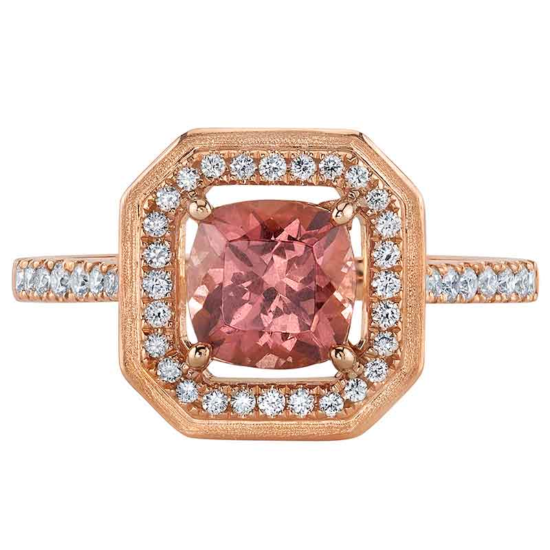 Cushion Lotus Garnet & Diamond Halo Ring in Rose Gold