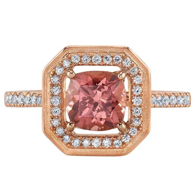 Cushion Lotus Garnet & Diamond Halo Ring in Rose Gold