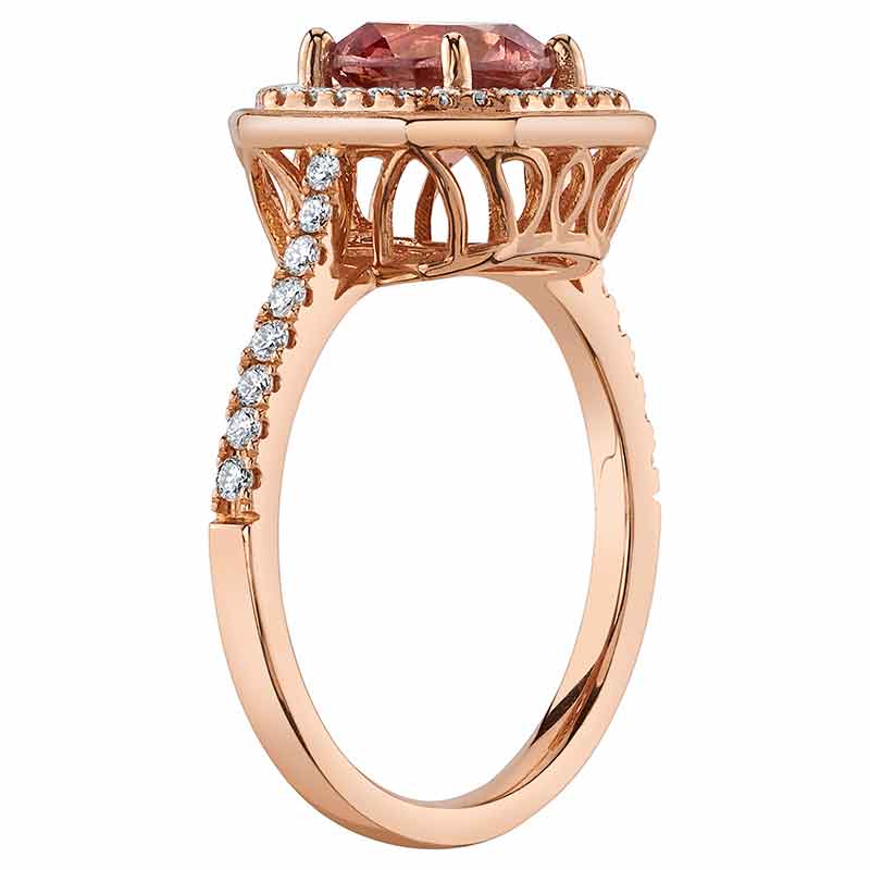 Cushion Lotus Garnet & Diamond Halo Ring in Rose Gold