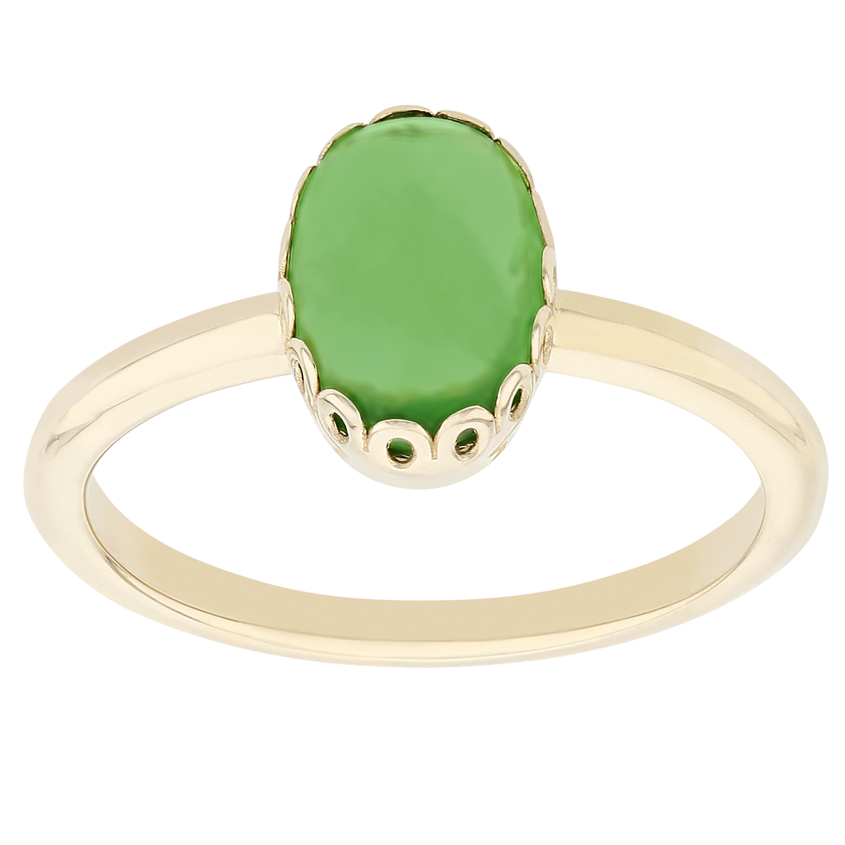 Oval Green Garnet Cabochon Scalloped Bezel Ring in Yellow Gold
